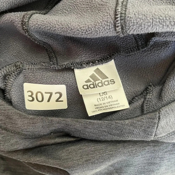 Adidas Youth Gray Hooded Sweatshirt Large 12/14 Print Kangaroo Pocket Pullover - Picture 2 of 12